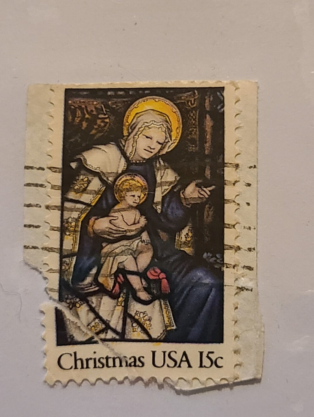 Estate Christmas Madonna Stamp - Blue, Gold, White